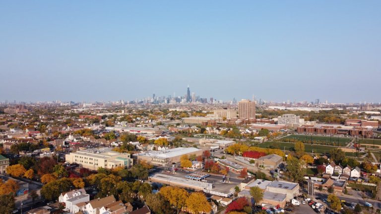 An aerial view of Chicago during fall.