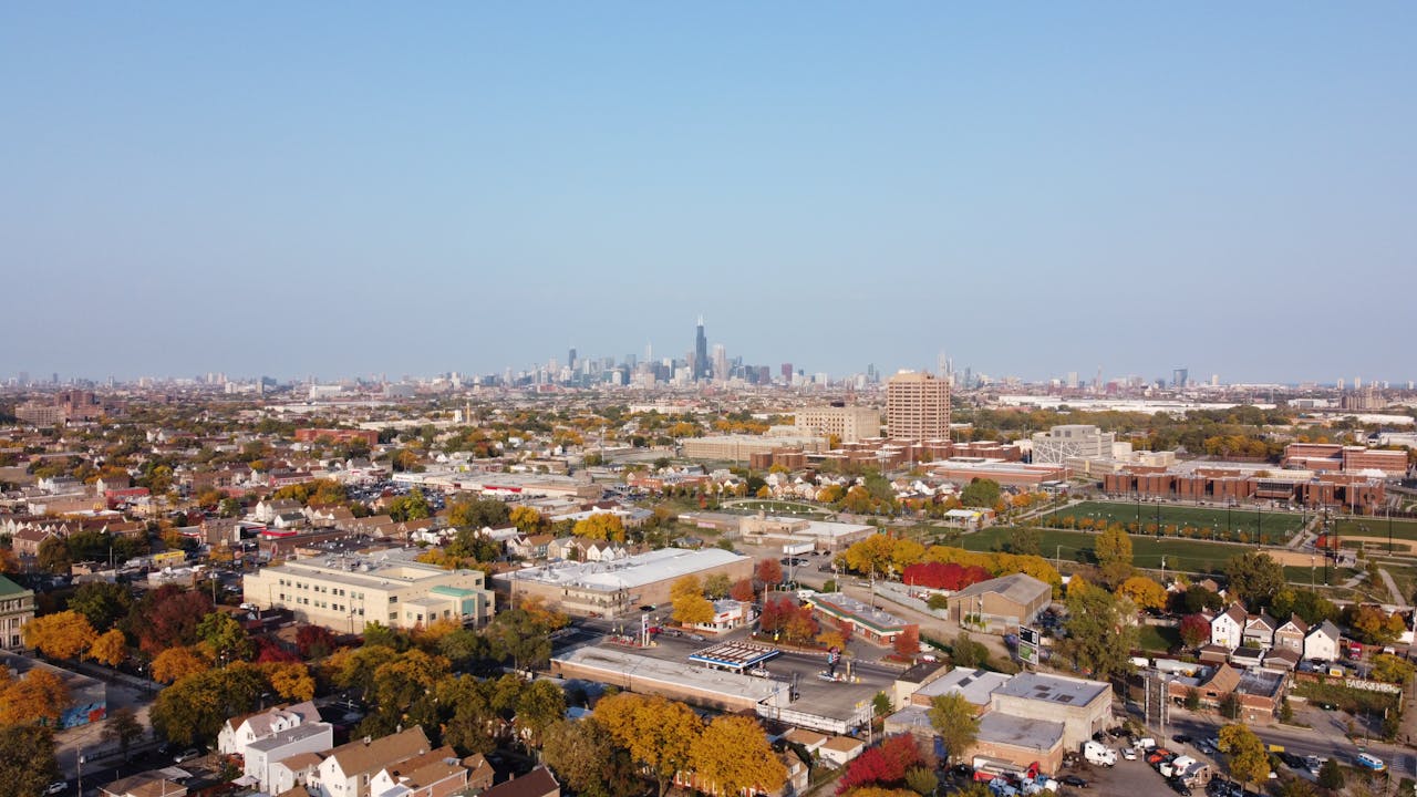 An aerial view of Chicago during fall.